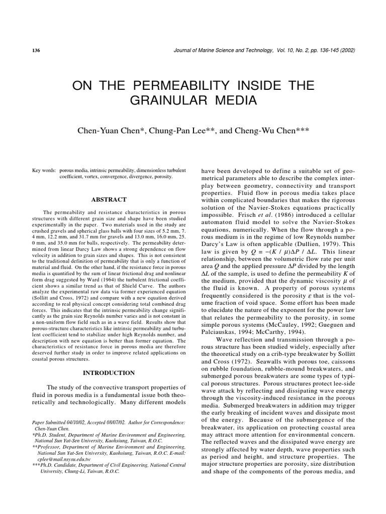 Permeability in Grainular Media Analysis | PDF | Porosity ...