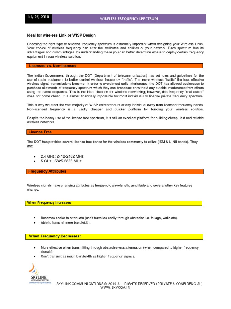 Wireless Frequency Spectrum | PDF | Hertz | Wireless