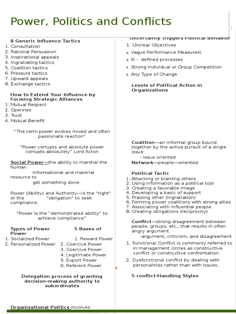 Influence Tactics and Organizational Power | PDF | Politics | Science ...