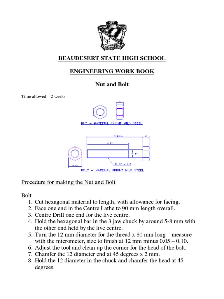 Procedure For Making The Nut and Bolt | PDF | Screw | Nut (Hardware)