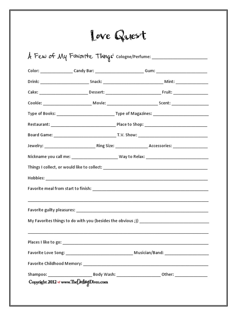 Couples' Favorites Questionnaire | PDF