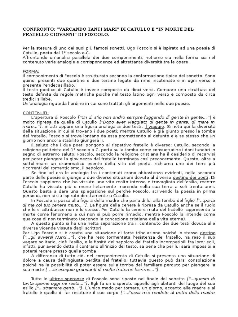 Analisi Della Poesia In Morte Del Fratello Giovanni Poesie Image