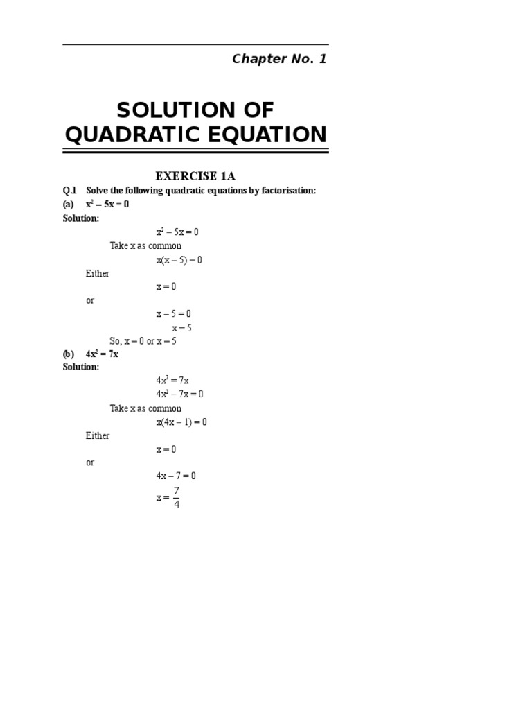 Quadratic Equation Solutions and Exercises | PDF | Logical Truth ...
