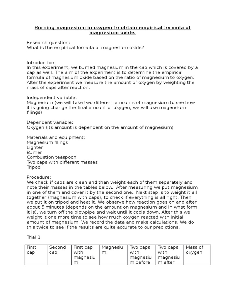 Determining the Empirical Formula of Magnesium Oxide Through