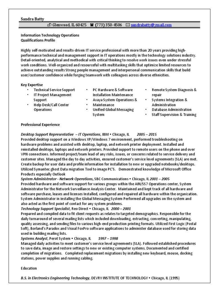 Information Technology Support Specialist Technician In Chicago Il
