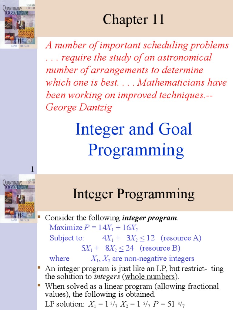 Integer and Goal Programming | PDF | Mathematical Optimization | Linear ...