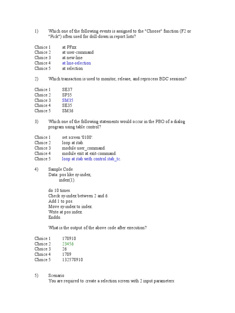 SAP ABAP Programming Quiz Questions | PDF | Software Engineering ...