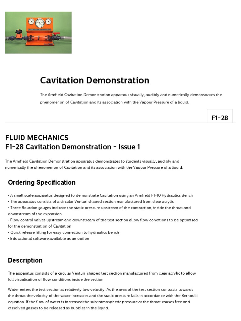 Cavitation Demonstration Apparatus | PDF | Pressure | Liquids