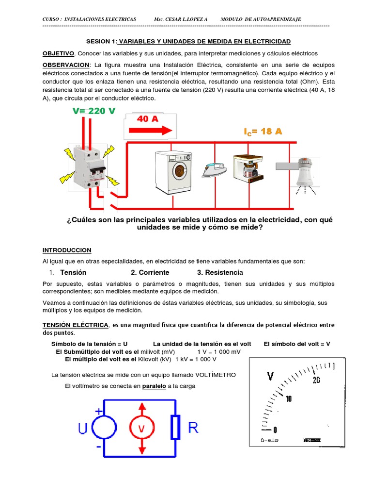 Sesion 1 Variables y unidades en electricidad voltaje Voltio