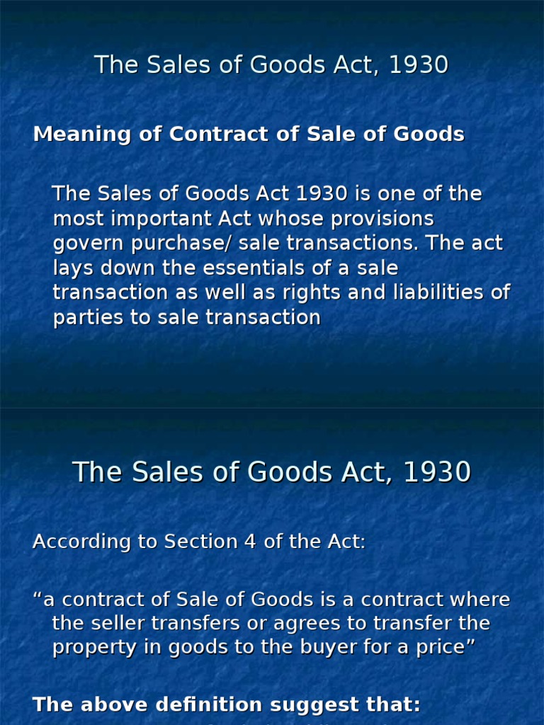 The Sales of Goods Act, 1930 PDF Implied Warranty Sales