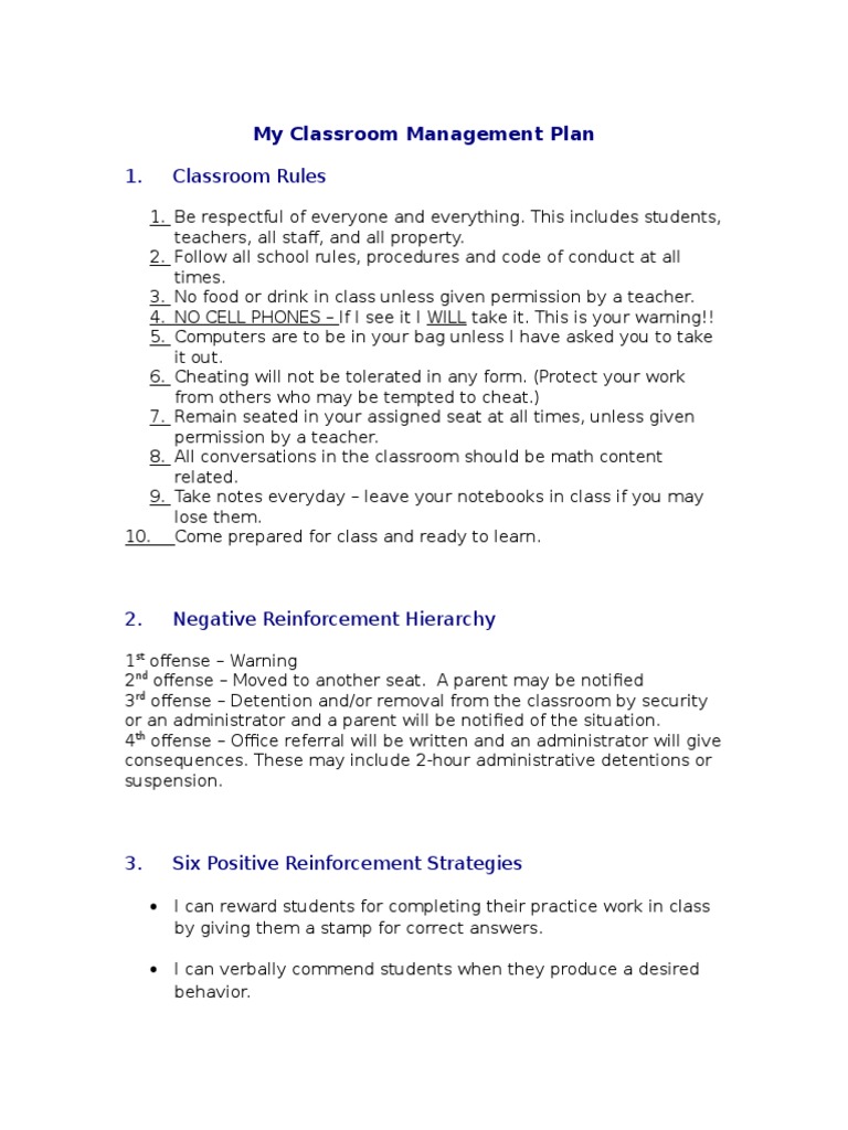 Effective Classroom Management Plan | PDF