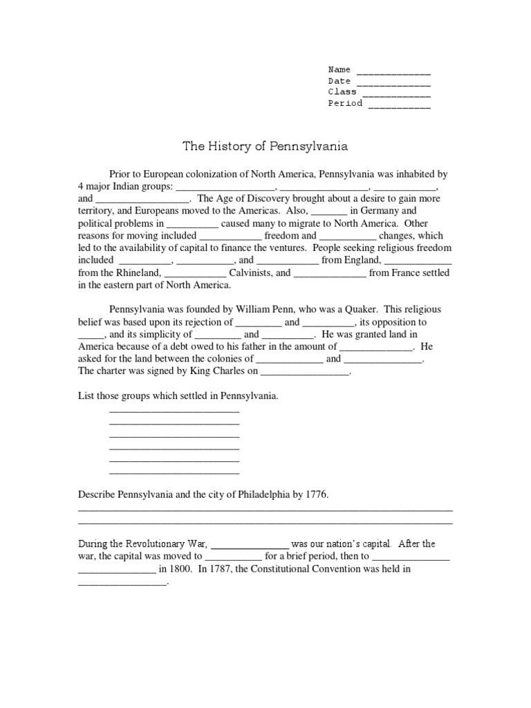 Pa History Reading Guide PDF Pennsylvania American Civil War