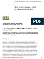 (Answer Keys) UPSC IAS Preliminary CSAT Paper - 2: Held On 24 August 2014 "Test Booklet - A"