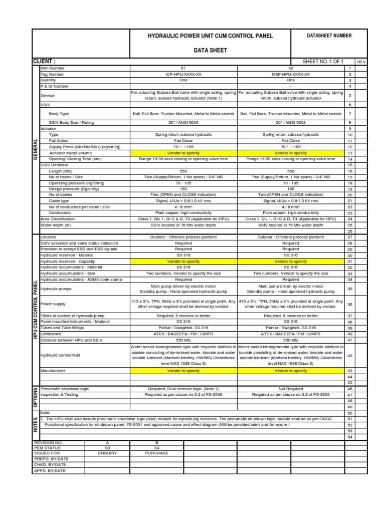 Hydraulic Power Unit Cum Control Panel: Sheet No. 1 of 1 | Download ...