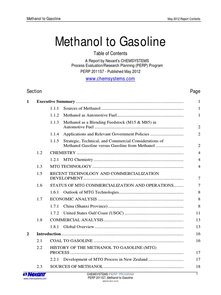 Methanol To Gasoline PDF Gas To Liquids Methanol