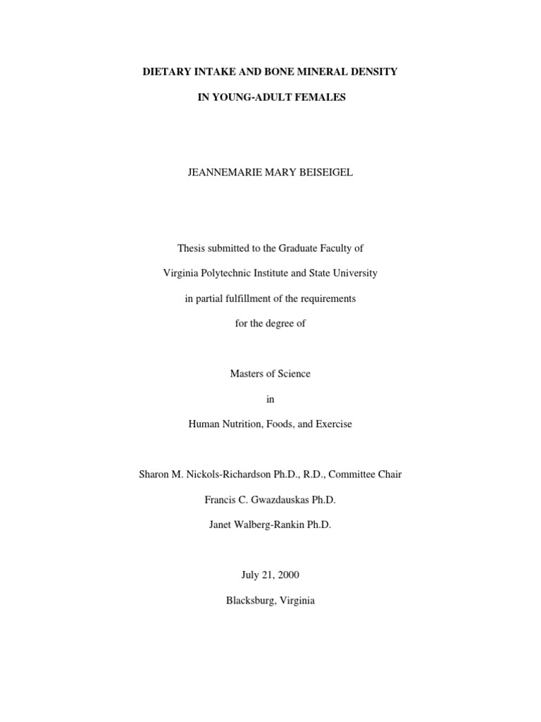 Dietary Intake and Bone Mineral Density in Young Adult Females | PDF ...