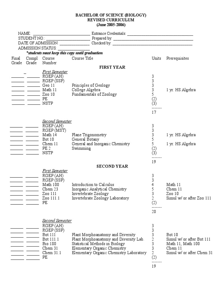 UP Cebu BS Biology Curriculum Overview | PDF | Biology | Organisms