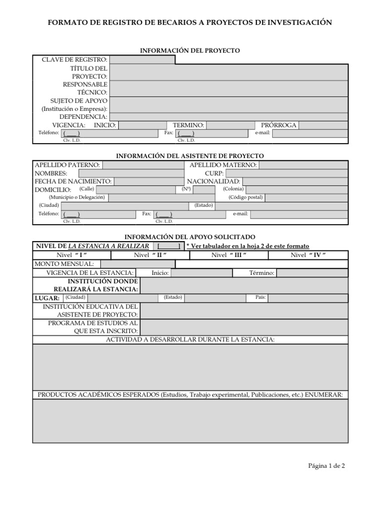 Formato de registro de becarios a proyectos de