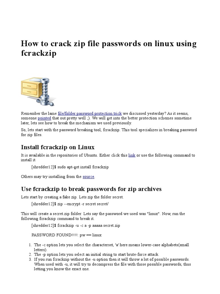 How To Crack Zip File Passwords On Linux Using Fcrackzip PDF Zip (File Format) Password