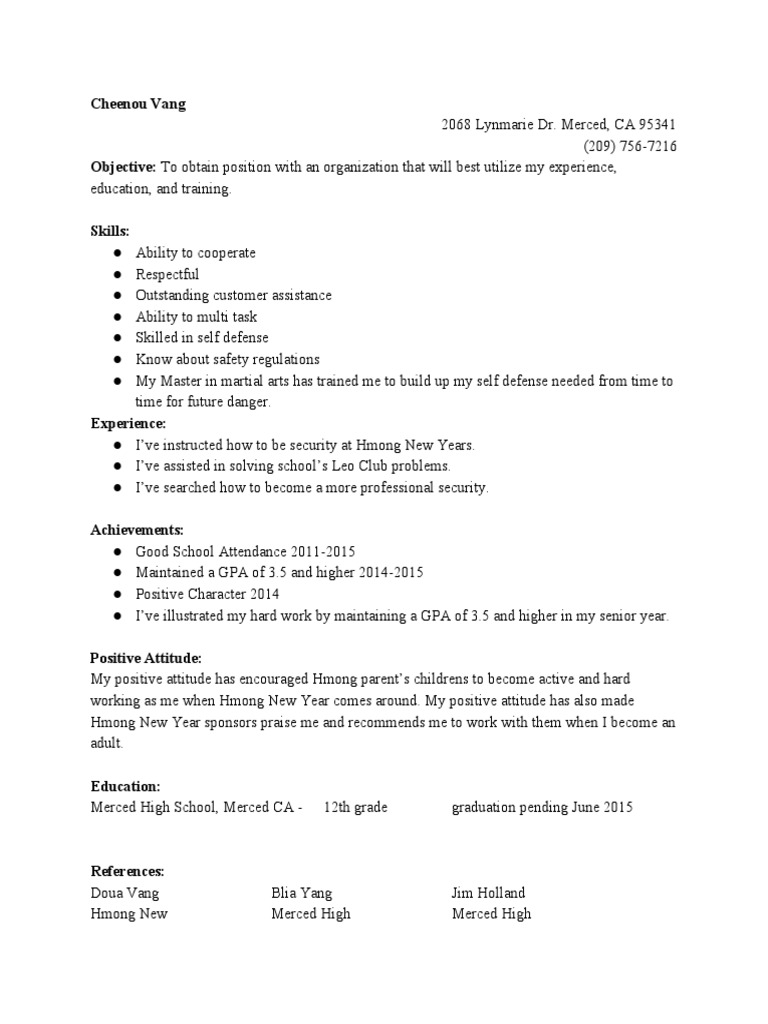 Cheenou Vang's Resume and Skills | PDF