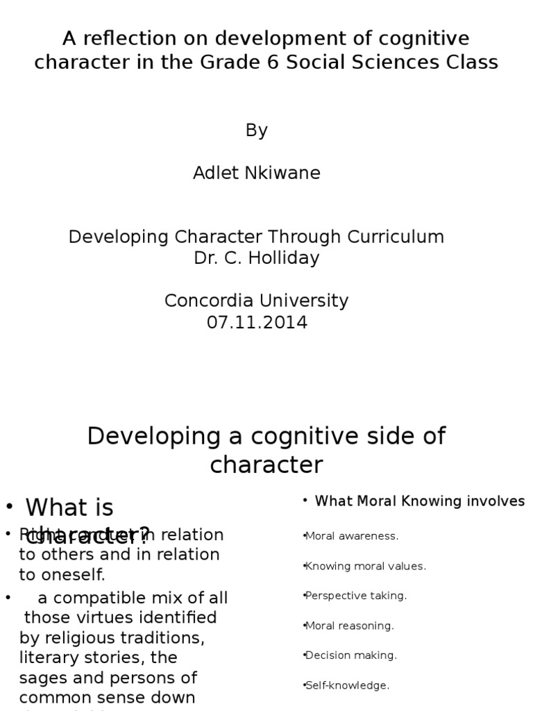 A Reflection On Development of Cognitive Character in The Grade 6 ...