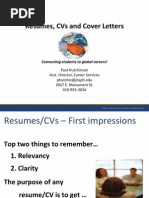 Resumes CVs and Cover Letters Fall 2012 For Webinar