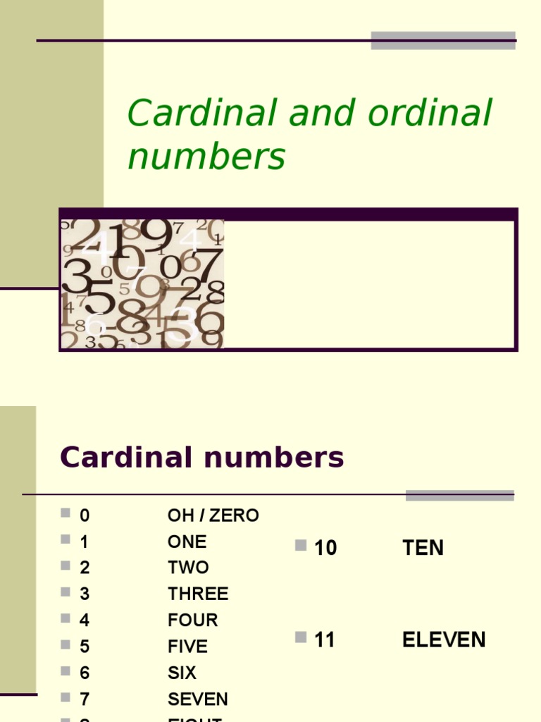 Cardinal and Ordinal Numbers Explained | PDF | Teaching Methods & Materials
