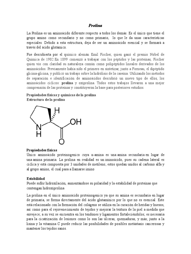 Estructura y funciones de la prolina | PDF | Prolina | Bioquímica