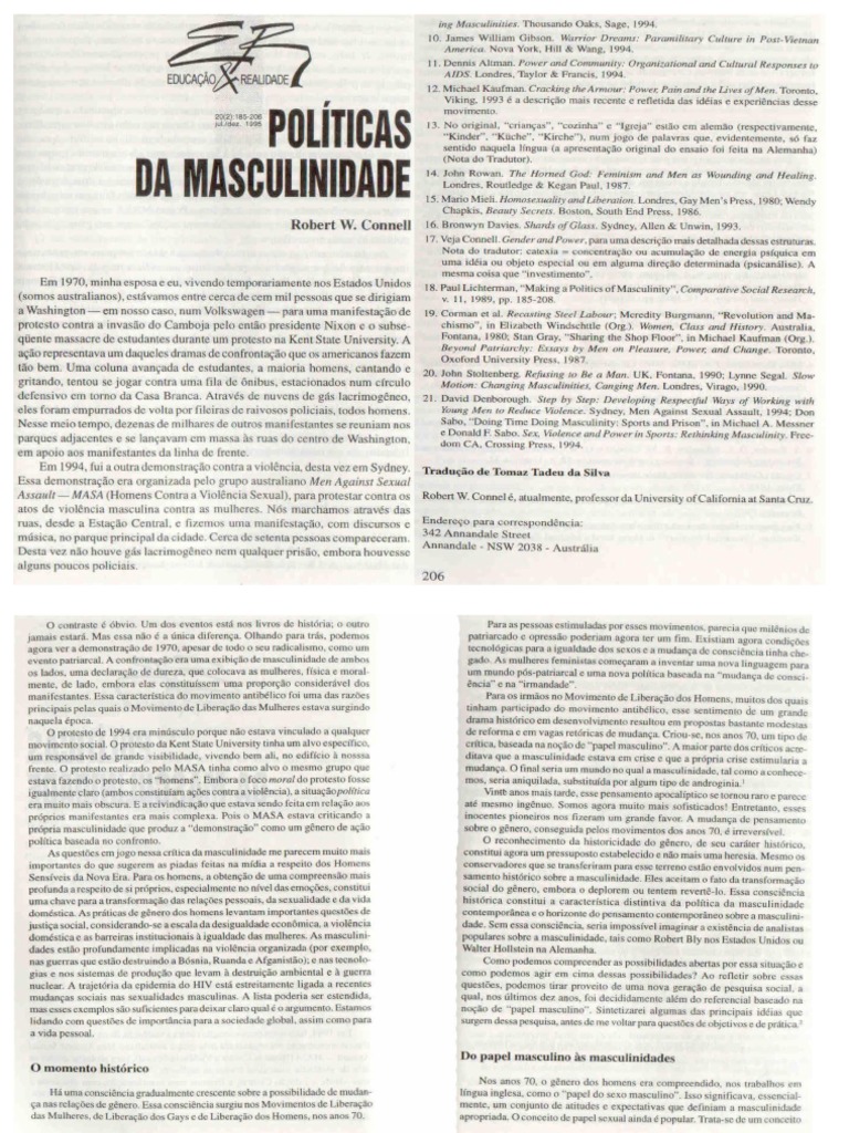 Robert W. Connel. Politicas de Masculinidade | PDF