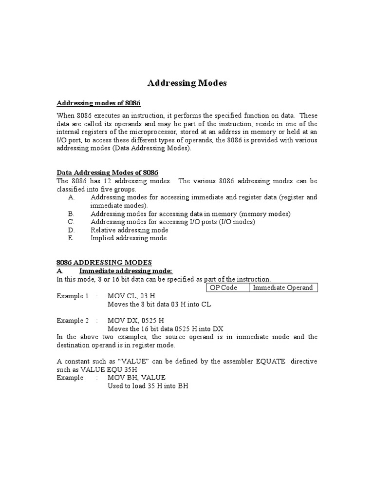Addressing Modes of 8086 | PDF | Instruction Set | Pointer (Computer ...