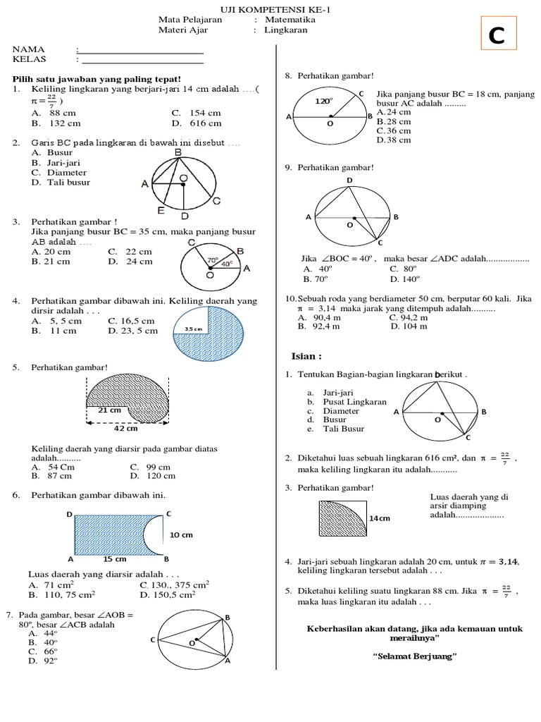 Soal Ulangan Bab Lingkaran