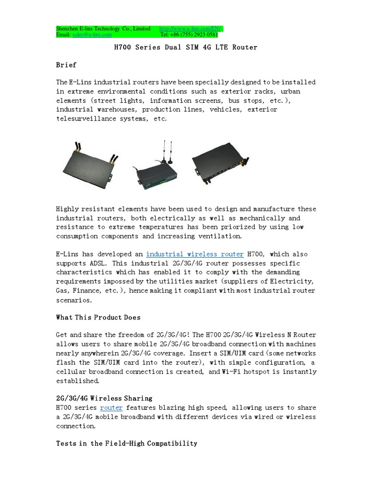 H700 Series Dual SIM 4G LTE Router | PDF | 4 G | High Speed Packet Access