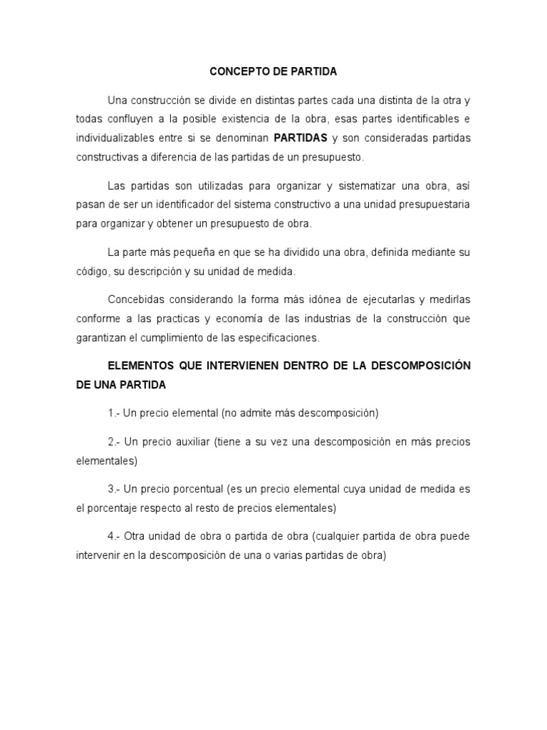Definición y Uso de Partidas en Construcción | PDF | Tecnología