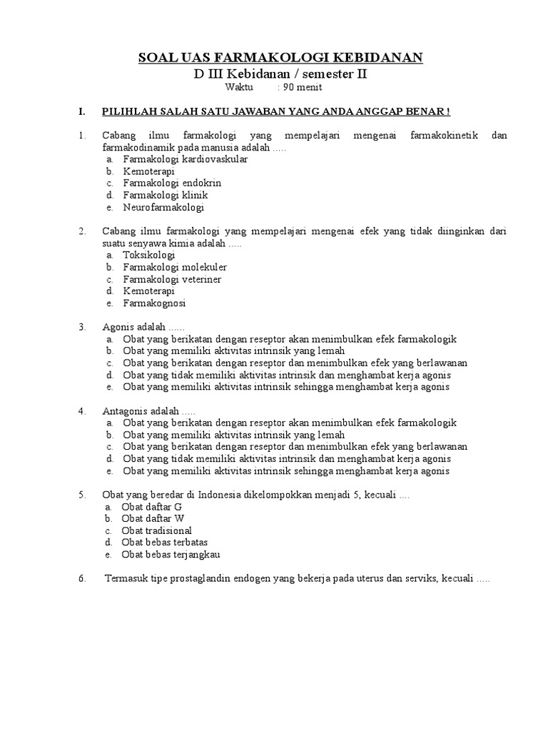 Soal Farmakologi Bidan D3