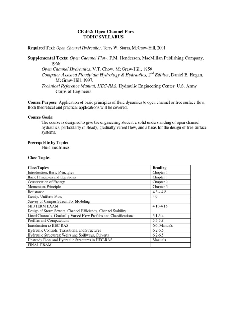 Open Channel Flow Course Syllabus | PDF | Fluid Dynamics | Transparent ...
