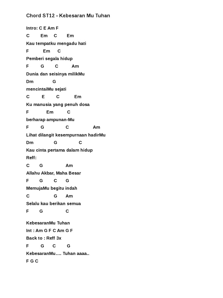 Chord St12 Kebesaranmu