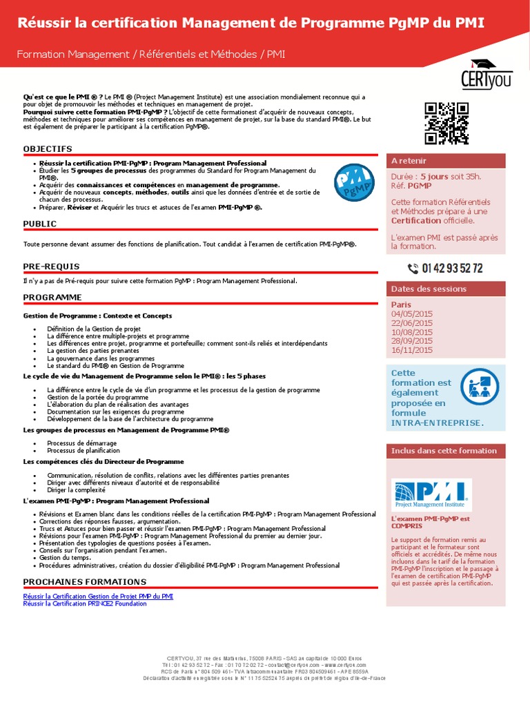 PGMP Formation PGMP Pmi PDF | PDF | Projets | Gestion de projet