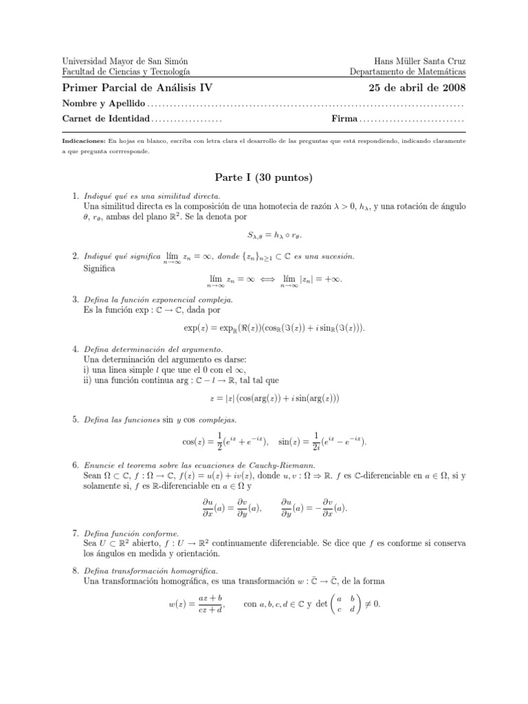 Corrección, Primer Parcial Análisis IV, Semestre I08 | PDF | Tangente ...