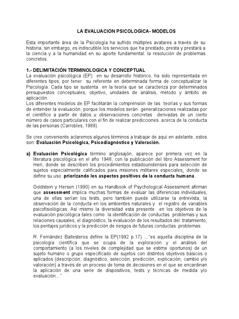 La Evaluacion Psicologica Modelos Neuropsychology