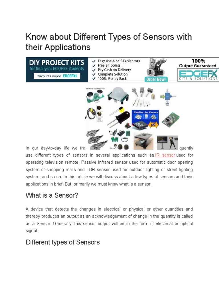Types of Sensors and Their Uses | PDF | Ultrasound | Sensor