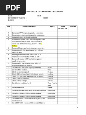 Diesel Generator Checklist