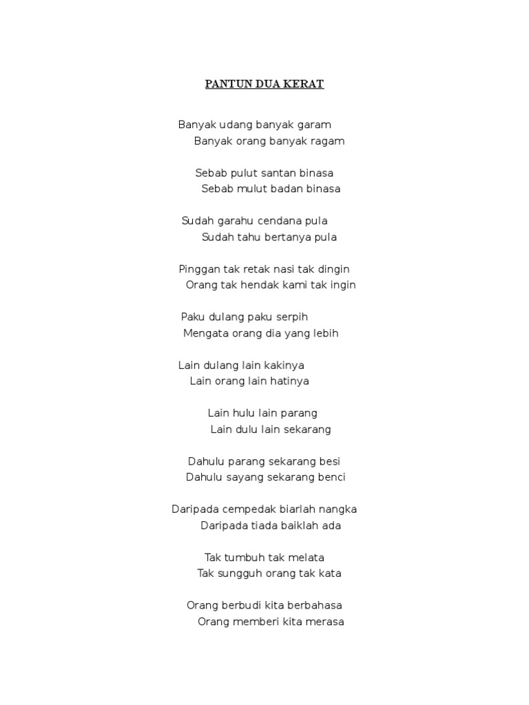 Contoh Pantun Dua Kerat Pdf