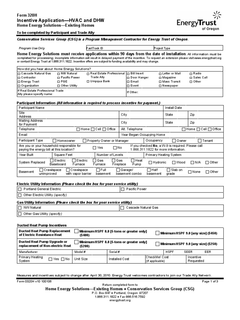 HVAC Incentive Application Form 320H | PDF | Water Heating | Hvac
