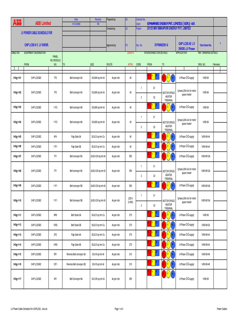 LV Power Cable Schedule for CHP LCSS#2 | PDF | Engineering | Power ...