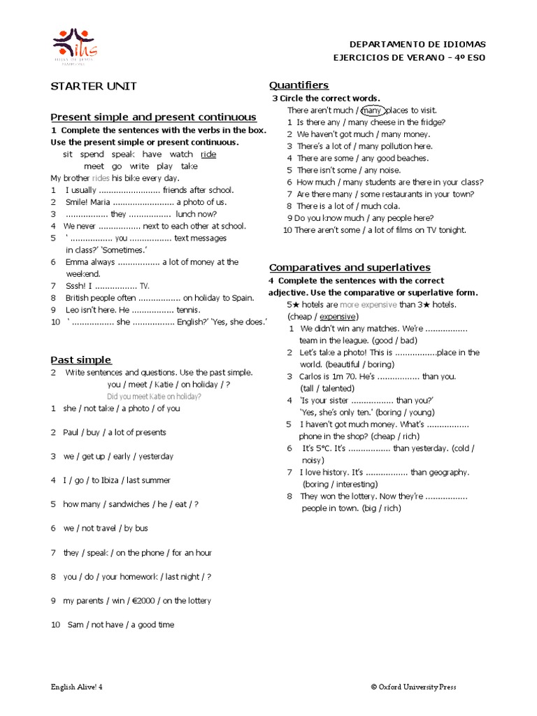 English Exercises 4ºESO | PDF | Grammar | Linguistic Morphology