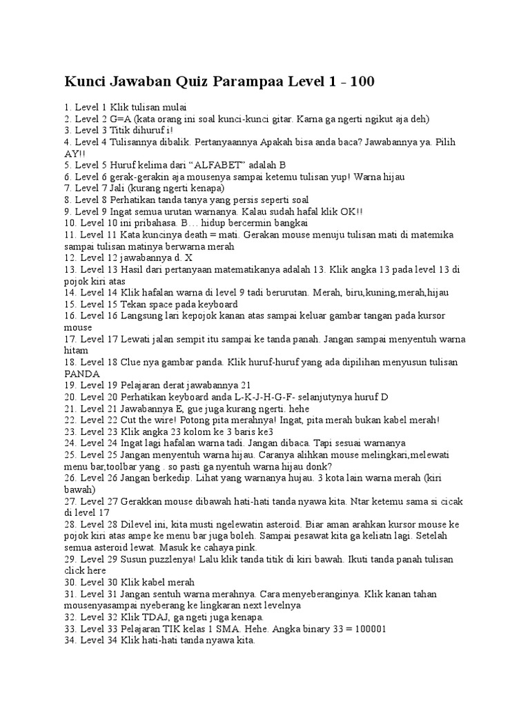 Kunci Jawaban Quiz Parampaa