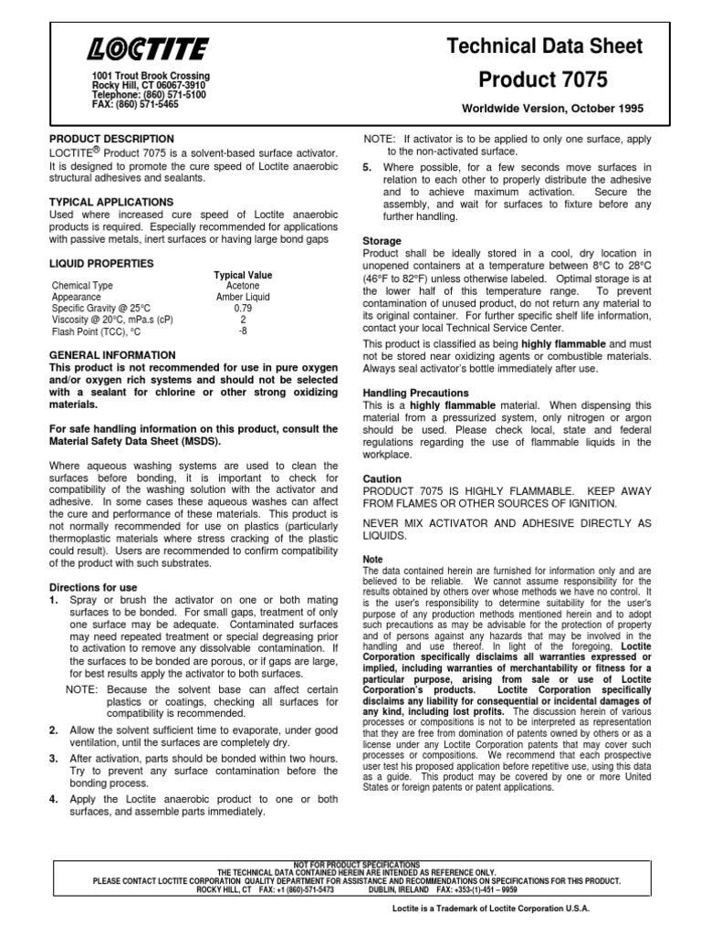Loctite 7075 Tds PDF Flammability Adhesive