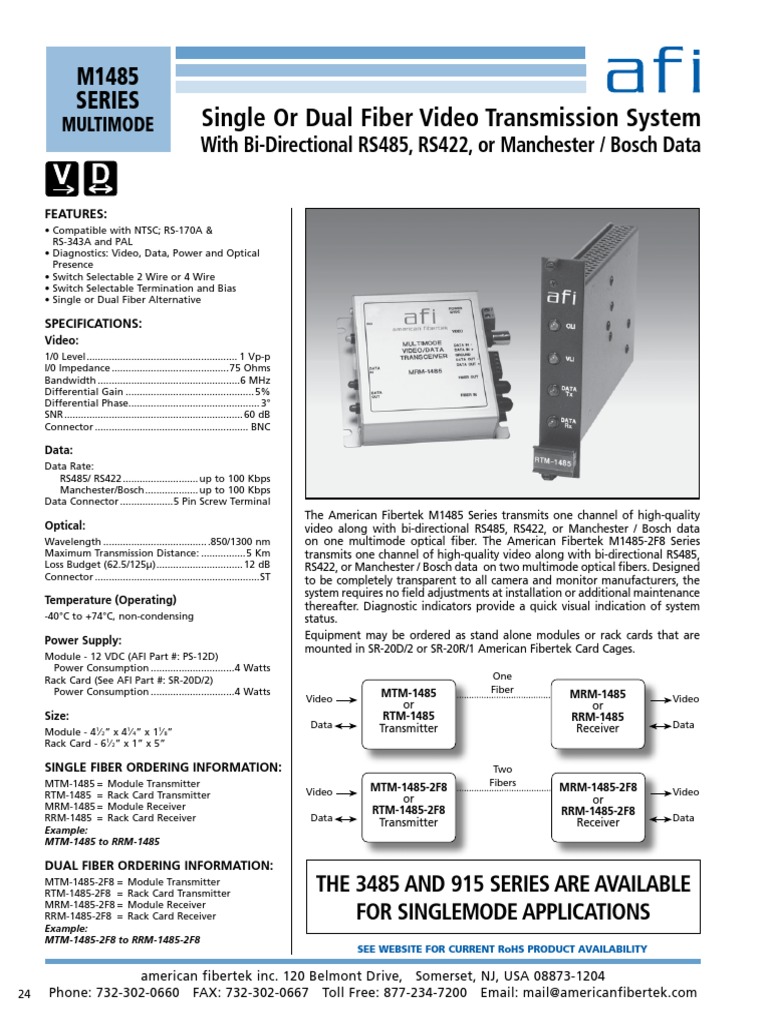 American Fibertek MRM14852F8 Data Sheet | PDF