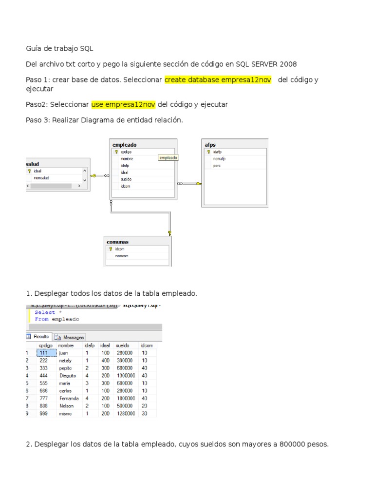 Guía Práctica para Trabajo SQL | PDF | Tabla (base de datos) | SQL