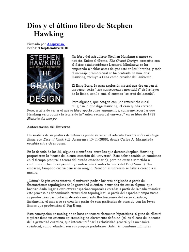 Dios y el último libro de Hawking | PDF | Stephen Hawking | Universo
